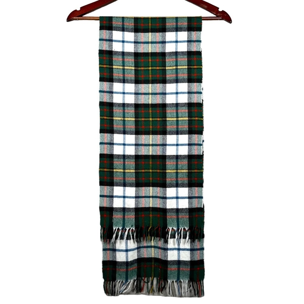VINTAGE 100% Pure Wool Plaid Fringe Scarf - Picture 6 of 7